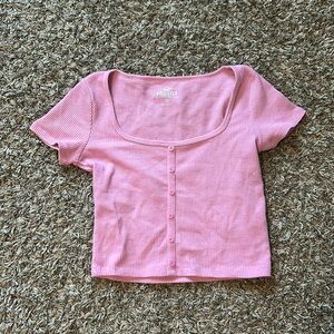 Hollister pink waffle knit button up baby tee size XS pink